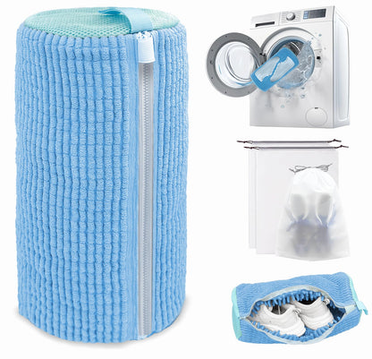 Shoe Washing Machine Bag,Laundry Shoe Bag for Washer and Dryer,Reusable Shoe Cleaning Bag for Sneakers,Tennis Shoes,With Self-locking Zipper, Microfiber Inside (2, Light =Grey)