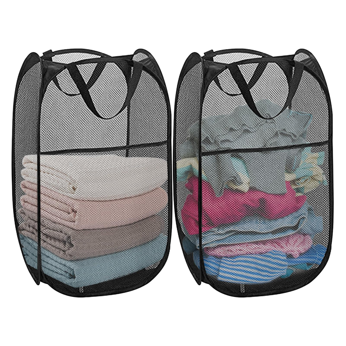 Foldable Clothes Basket Mesh Pop Up Laundry Hamper for Apartment, RV