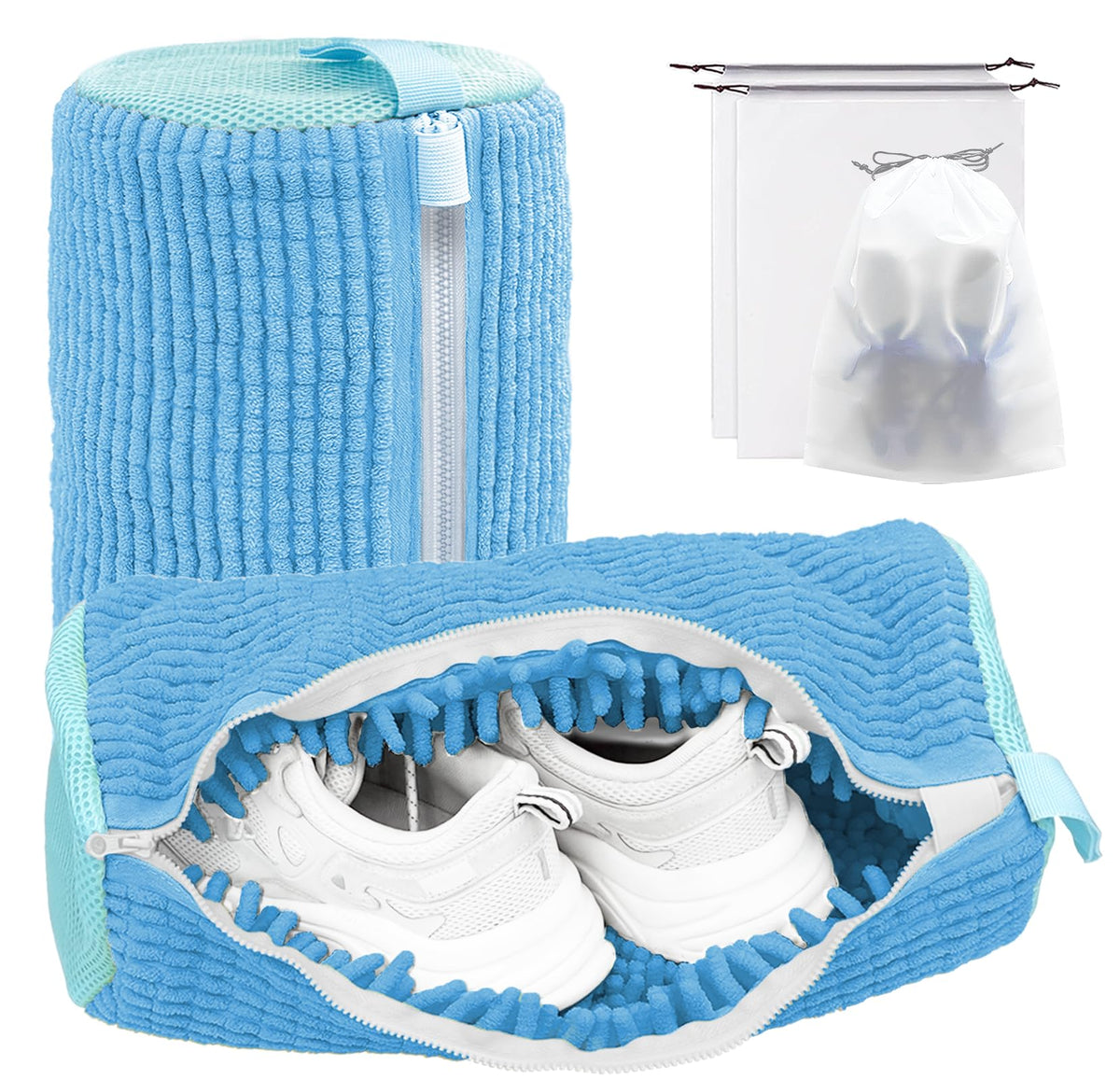 Shoe Washing Machine Bag,Laundry Shoe Bag for Washer and Dryer,Reusable Shoe Cleaning Bag for Sneakers,Tennis Shoes,With Self-locking Zipper, Microfiber Inside (2, Light =Grey)