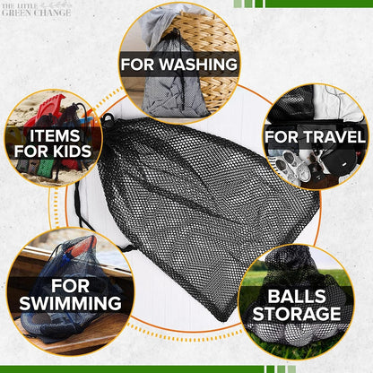 10 Pcs Small Mesh Bags Drawstring, 11.8"x7.48", Polyester (Black)