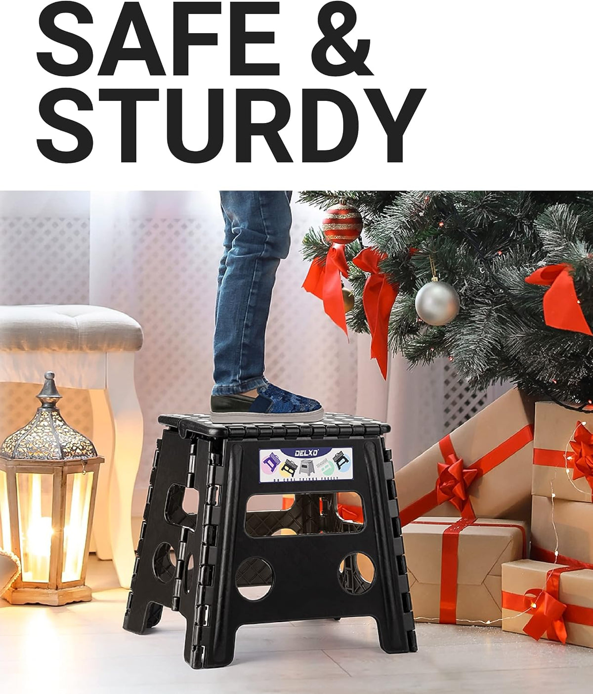 Delxo Folding Step Stool 13 Inch,300 Lbs Step Stool for Adults Black