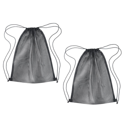 2 Pcs Mesh Drawstring Bag 16 x 20 Inch Heavy Duty Nylon Net Bags, Durable Mesh Backpack for Gym Hiking Swimming Soccer Ball Basketball Beach Toys Laundry Mushroom Foraging Etc (Black)