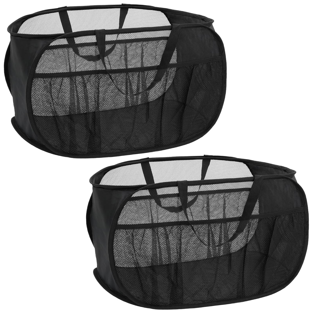 2 Pack Collapsible Laundry Baskets, Upgrade Pop Up Laundry Hamper with Convenient Bags, Foldable Laundry Basket Mesh Light Weight, Easy to Carry Clothes Hampers for Laundry, Dorm, Toys, Travel White