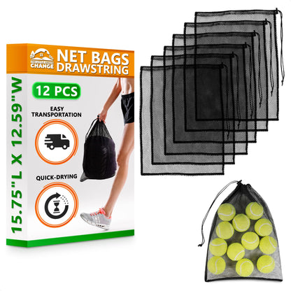 10 Pcs Small Mesh Bags Drawstring, 11.8"x7.48", Polyester (Black)