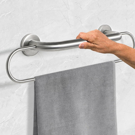 16 inch Grab Bar with 25 inch Towel Rack, Shower Grab Bar for Seniors, Safety Bars for Bathroom with Towel Holder, Wall Mount Grab Bar, Stainless Steel Support up to 500LBS