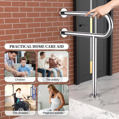 Toilet Support Rail 24x28 Inch, Munzong Anti-Slip Chrome Handicap Grab Bar
