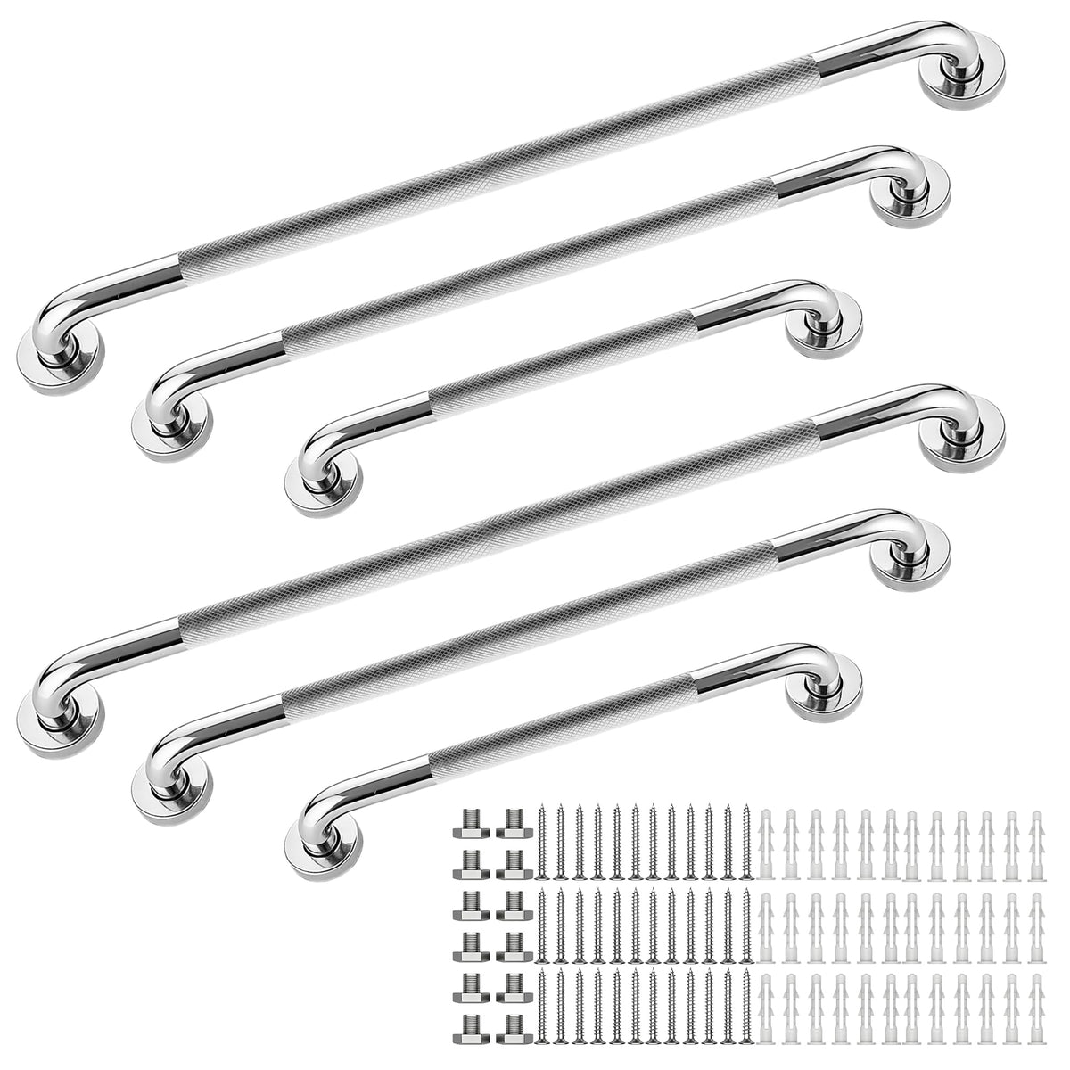 16 Inch Grab Bars 1.25" Dia,2 Pack Brushed Nickel 304 Stainless Steel Bathroom Grab Bar,Anti Slip Knurled Safety Bar,Wall Mount Handicap Grab Bars,Support Handrail for Seniors Elderly Injury