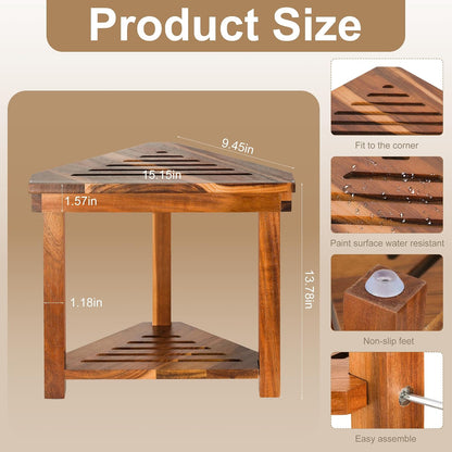 Corner Shower Stool for Shaving Legs, Shower Bench with Storage Holder 04