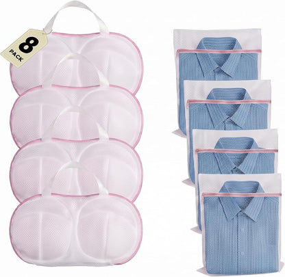 8 Pcs Bra Washing Bags, Lingerie Bag for Washing Brassiere, Pink, A-D Cups