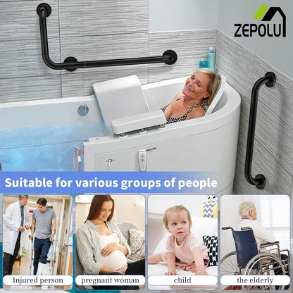 Black Angled Grab Bar 12x24 Inch, L-Shaped Grab Bar for Bathtub and Shower