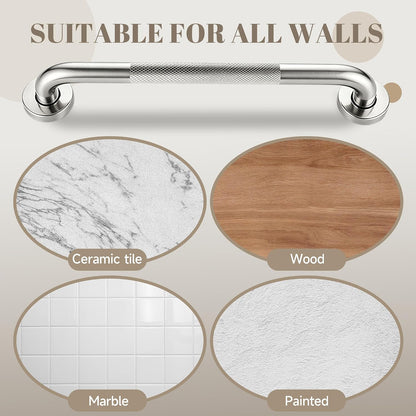 16 Inch Grab Bars 1.25" Dia,2 Pack Brushed Nickel 304 Stainless Steel Bathroom Grab Bar,Anti Slip Knurled Safety Bar,Wall Mount Handicap Grab Bars,Support Handrail for Seniors Elderly Injury