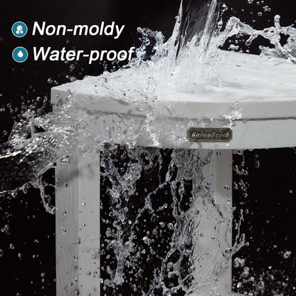 KaimuBench Corner Shower Stool for Inside Shower Waterproof, Poly Lumber Bathroom Shower Corner Bench Seat, Plastic Shower Chair Seat, Shower Shaving Foot Rest with Adjustable Feet, Non-Slip, White