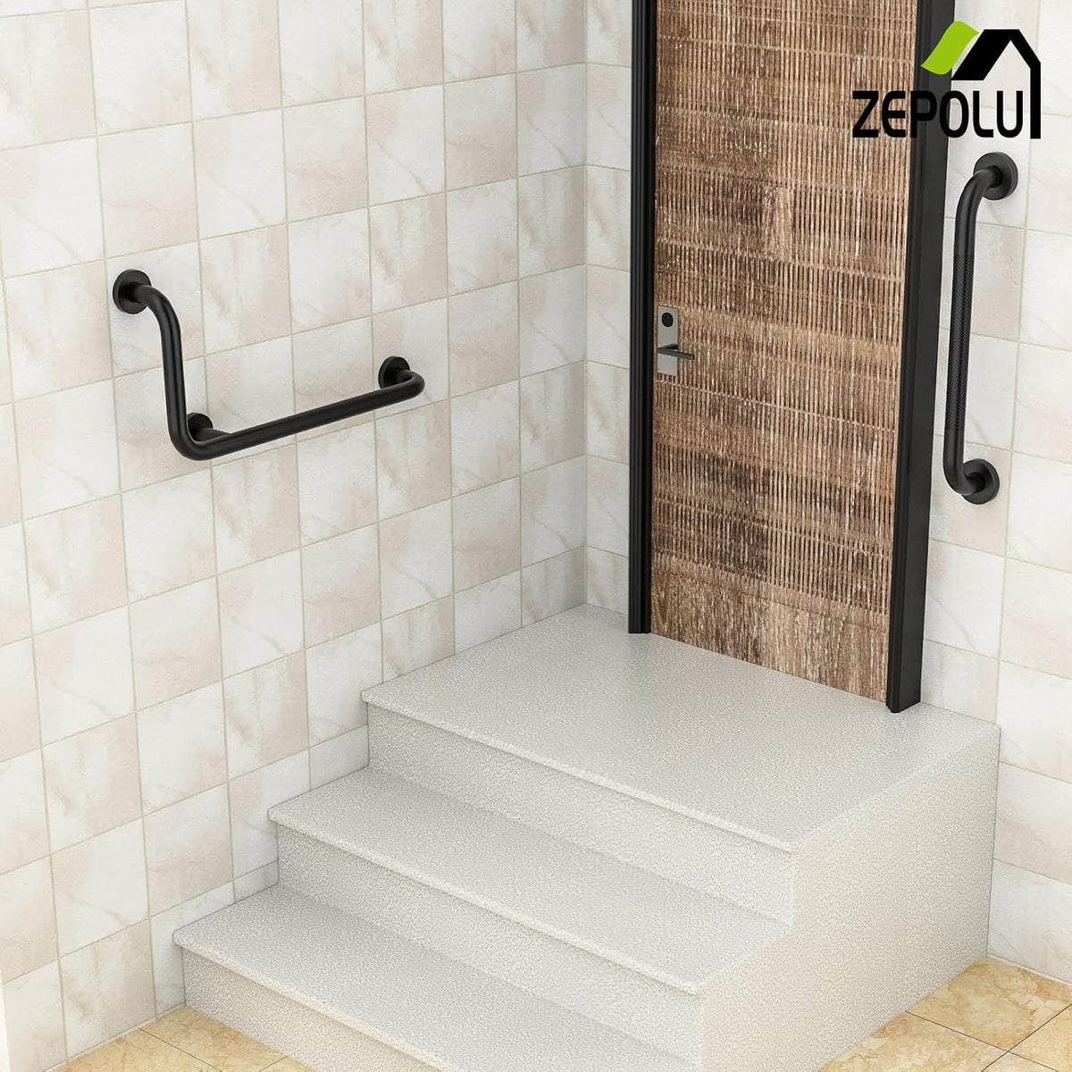 Black Angled Grab Bar 12x24 Inch, L-Shaped Grab Bar for Bathtub and Shower