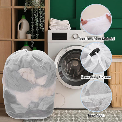 uxcell Mesh Laundry Bag, Drawstring Net Laundry Bag 2Pcs 15.7x11.8" White