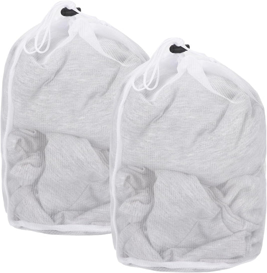 uxcell Mesh Laundry Bag, Drawstring Net Laundry Bag 2Pcs 15.7x11.8" White