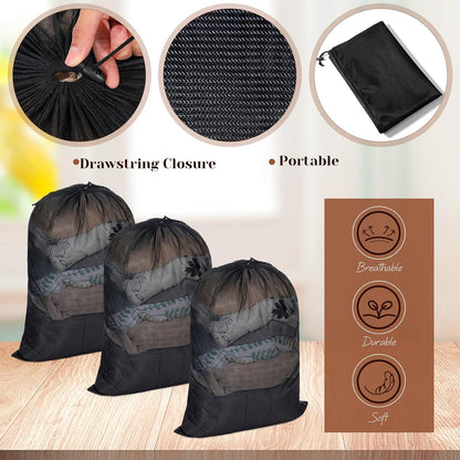 Windyun 9 Pcs Mesh Laundry Bags Drawstring Lockable Travel Storage, Black