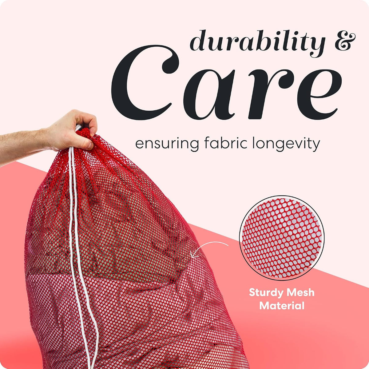 Handy Laundry Mesh XL Laundry Bag 24"x36" 2-Pack, Heavy Duty, Red