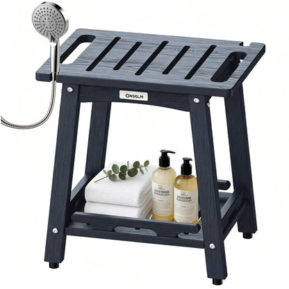 Shower Bench Seat, Non-Slip Shower Benches for Inside Shower to Sit on, HDPE Waterproof Shower Stool for Shaving Legs, Shower Chair with Adjustable Feet for Bathroom, Indoor/Outdoor Use, Black