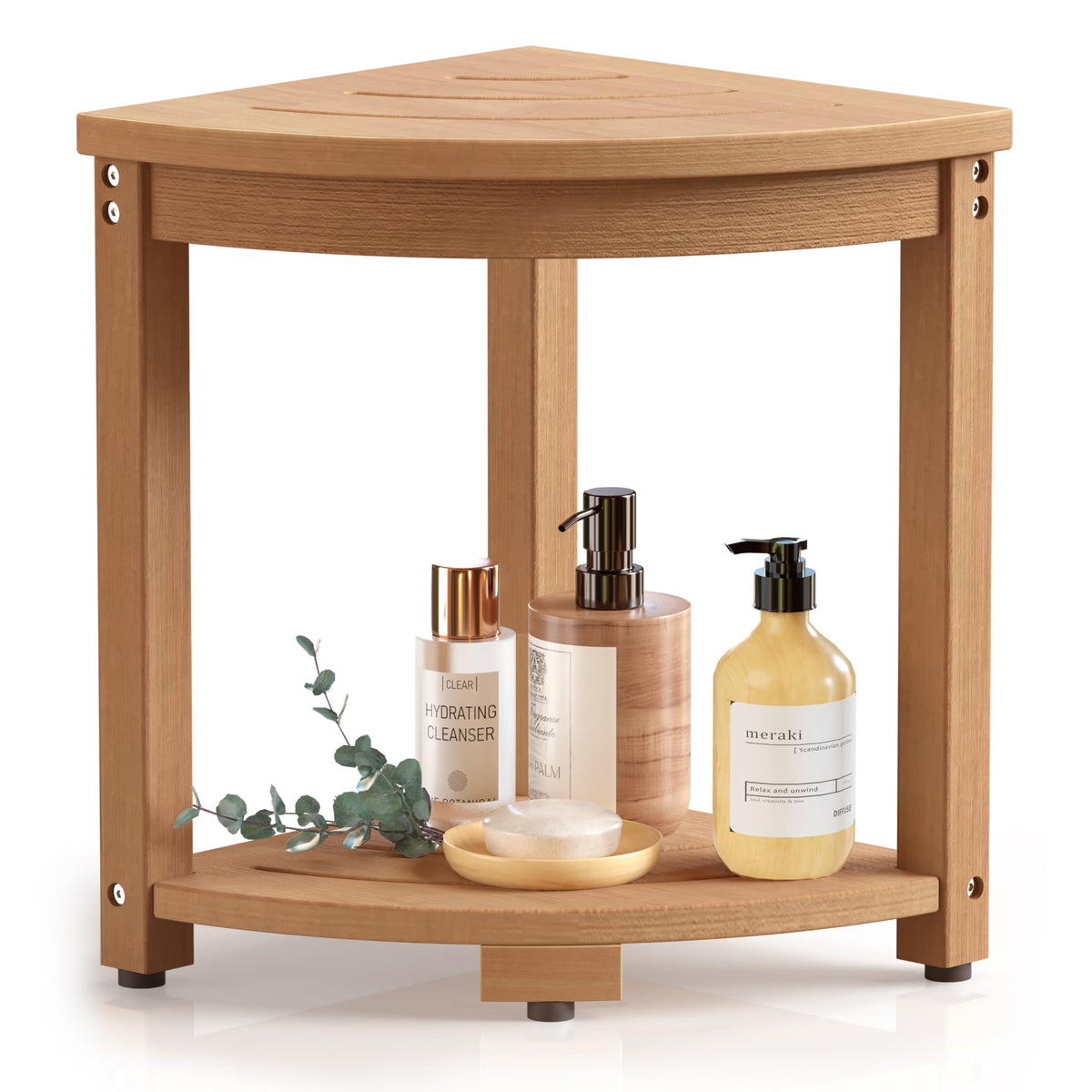 Waterproof HIPS Corner Shower Stool for Inside Shower, 17.2"H, White