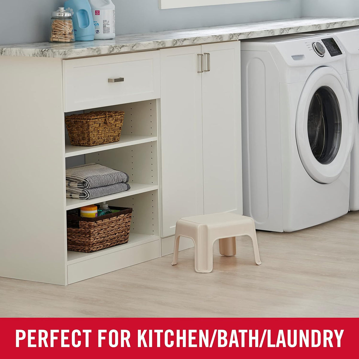 Rubbermaid Roughneck Step-Stool, Bisque, Lightweight, Holds up to 300 pounds, Ideal for Kitchen-Bath, Skid-Resistant
