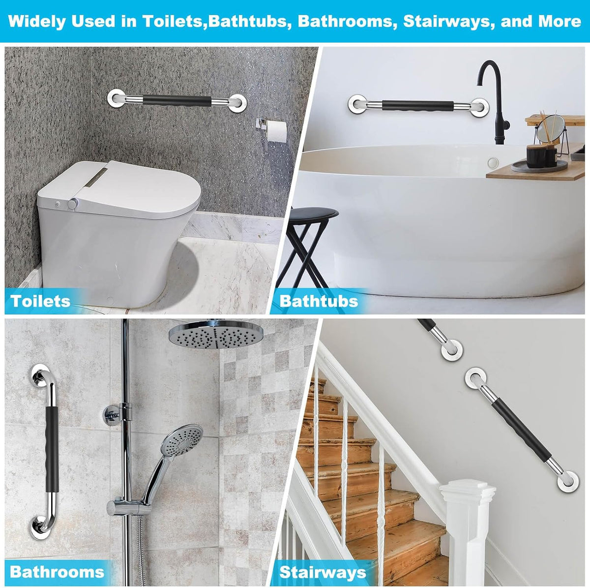 3 Pack 16-Inch Grab Bars for Bathtubs and Showers, Bathroom Shower Grab Bar