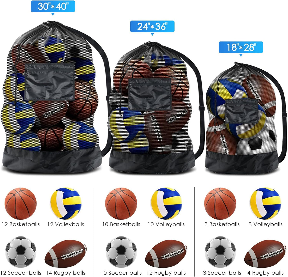 BROTOU Thickened Extra Large Sports Ball Bag Mesh Socce Ball Bag