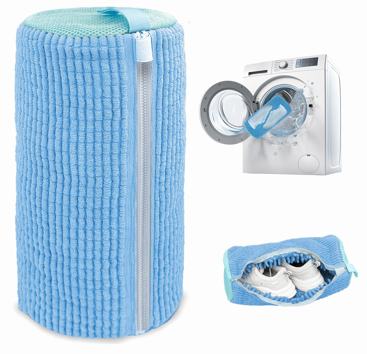 Shoe Washing Machine Bag,Laundry Shoe Bag for Washer and Dryer,Reusable Shoe Cleaning Bag for Sneakers,Tennis Shoes,With Self-locking Zipper, Microfiber Inside (2, Light =Grey)