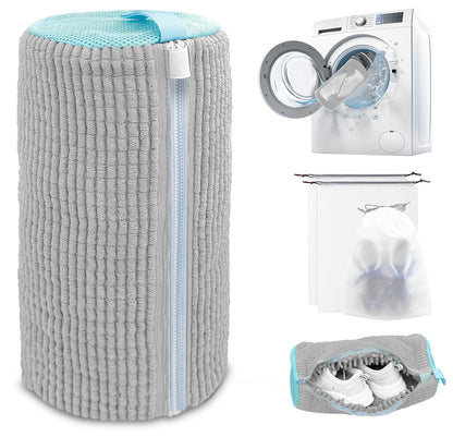 Shoe Washing Machine Bag,Laundry Shoe Bag for Washer and Dryer,Reusable Shoe Cleaning Bag for Sneakers,Tennis Shoes,With Self-locking Zipper, Microfiber Inside (2, Light =Grey)