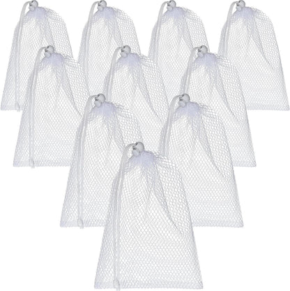 TecUnite 10 Pack Mesh Drawstring Bags for Laundry, 11.8 x 7.5 Inch, White