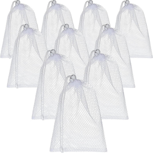 TecUnite 10 Pack Mesh Drawstring Bags for Laundry, 11.8 x 7.5 Inch, White