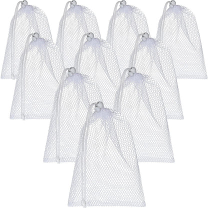 TecUnite 10 Pack Mesh Drawstring Bags for Laundry, 11.8 x 7.5 Inch, White