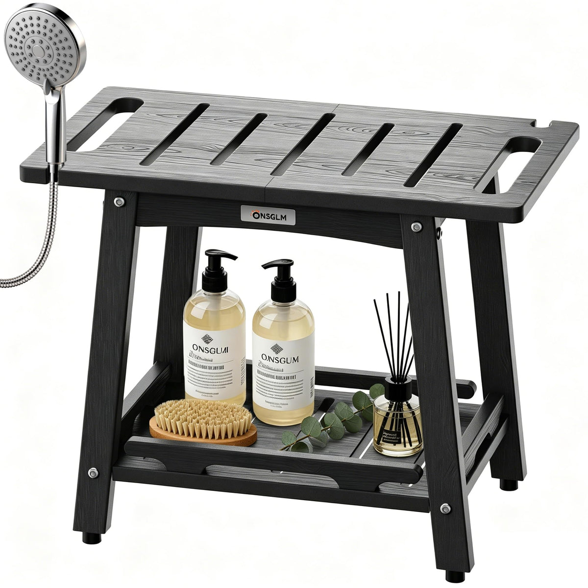 Shower Bench Seat, Non-Slip Shower Benches for Inside Shower to Sit on, HDPE Waterproof Shower Stool for Shaving Legs, Shower Chair with Adjustable Feet for Bathroom, Indoor/Outdoor Use, Black