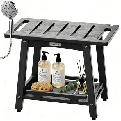 Shower Bench Seat, Non-Slip Shower Benches for Inside Shower to Sit on, HDPE Waterproof Shower Stool for Shaving Legs, Shower Chair with Adjustable Feet for Bathroom, Indoor/Outdoor Use, Black