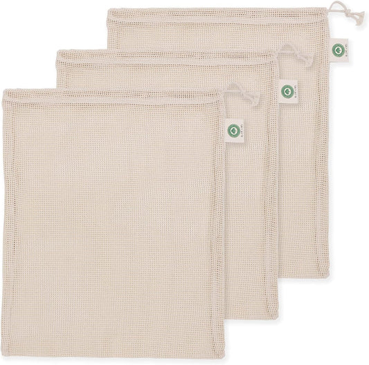 Cotton Mesh Laundry Bags for Delicate Clothes - Set of 3 Extra Large Mesh Washing Bags with Drawstring - Micro-plastic-free, Toxin-free, Dye-free & Unbleached Dryer Washer Bags (3 X-Large - 14”x18”)
