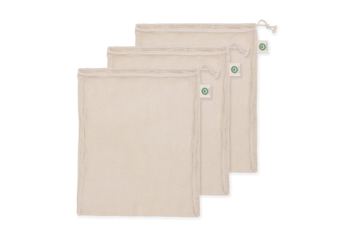 Cotton Mesh Laundry Bags for Delicate Clothes - Set of 3 Extra Large Mesh Washing Bags with Drawstring - Micro-plastic-free, Toxin-free, Dye-free & Unbleached Dryer Washer Bags (3 X-Large - 14”x18”)