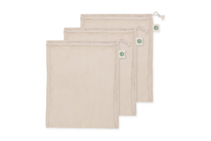 Cotton Mesh Laundry Bags for Delicate Clothes - Set of 3 Extra Large Mesh Washing Bags with Drawstring - Micro-plastic-free, Toxin-free, Dye-free & Unbleached Dryer Washer Bags (3 X-Large - 14”x18”)