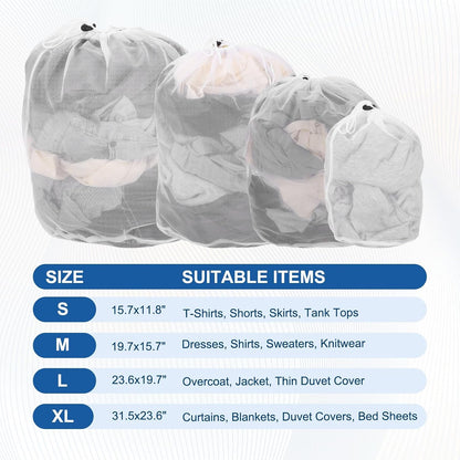 uxcell Mesh Laundry Bag, Drawstring Net Laundry Bag 2Pcs 15.7x11.8" White