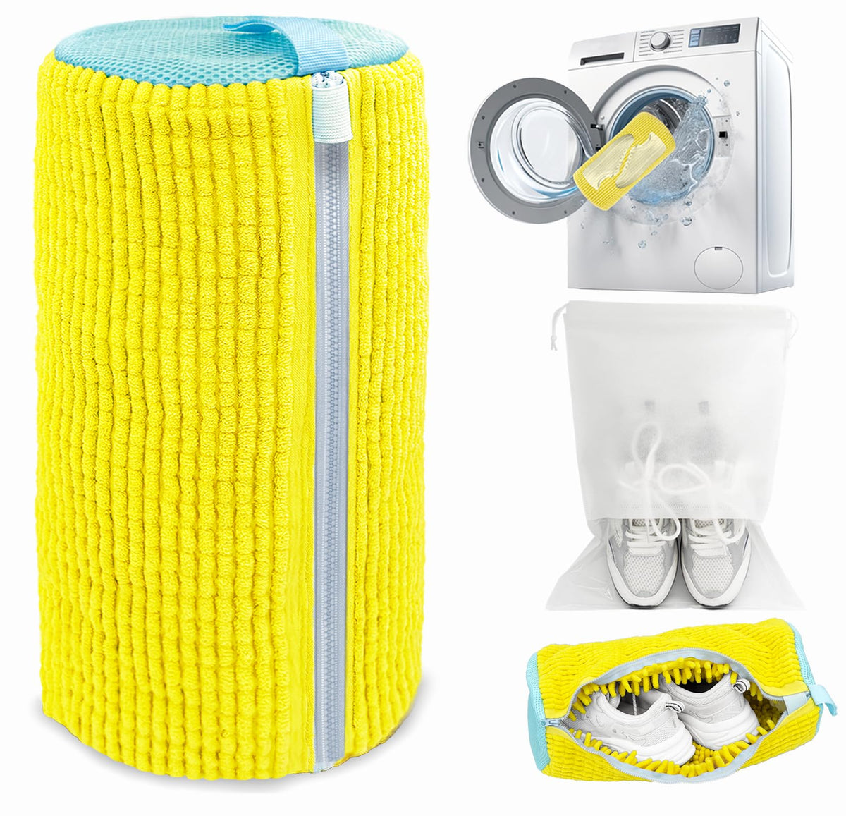 Shoe Washing Machine Bag,Laundry Shoe Bag for Washer and Dryer,Reusable Shoe Cleaning Bag for Sneakers,Tennis Shoes,With Self-locking Zipper, Microfiber Inside (2, Light =Grey)