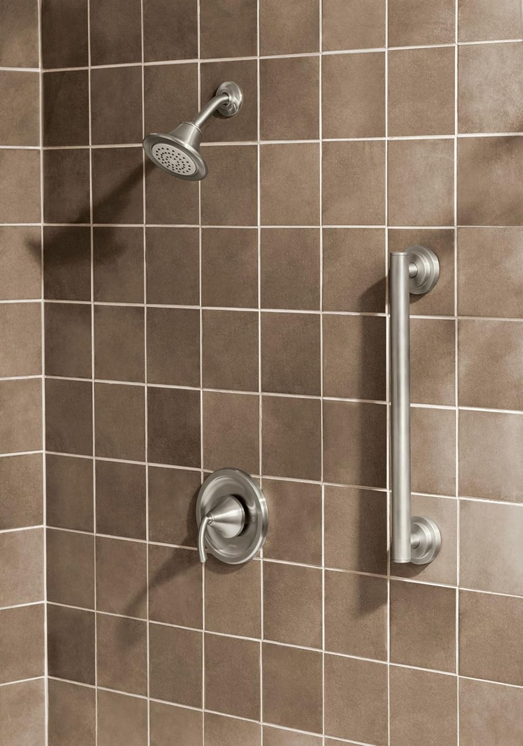 Moen YG0712BN Bathroom Safety 12-Inch Stainless Steel Modern Bathroom Grab Bar, Brushed Nickel