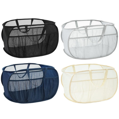 2 Pack Collapsible Laundry Baskets, Upgrade Pop Up Laundry Hamper with Convenient Bags, Foldable Laundry Basket Mesh Light Weight, Easy to Carry Clothes Hampers for Laundry, Dorm, Toys, Travel White