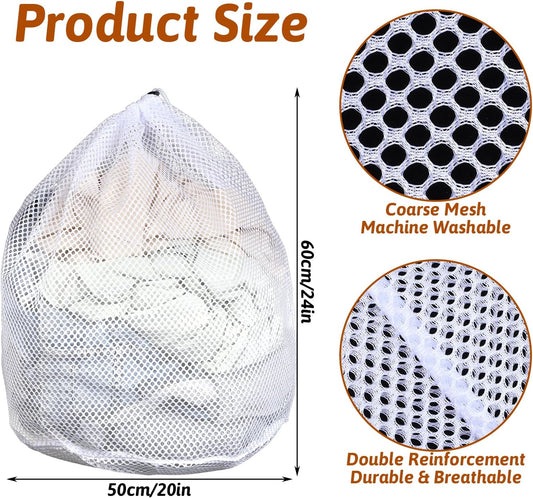 20 Pcs Mesh Laundry Bags Bulk with Drawstring 20 x 24'' White Heavy Duty Mesh Bag Machine Washable Sturdy Large Net Laundry Wash Bag for Dormitory College Apartment Travelling Camping