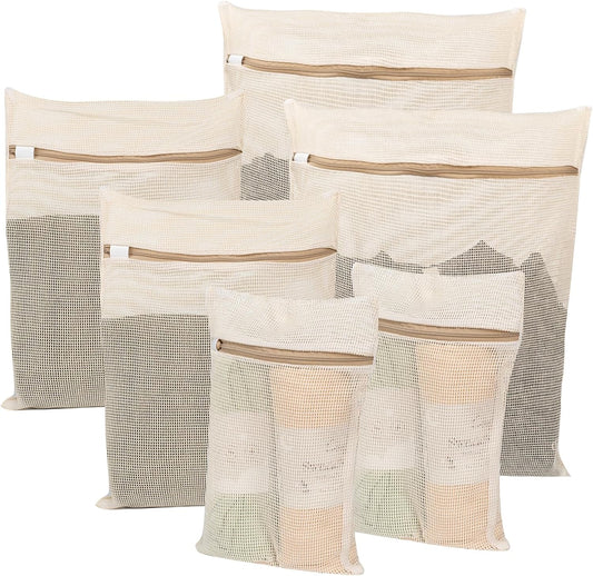 6-Piece Bag, Durable Cotton Mesh Laundry Bag, Sturdy Zipper, Breathable Mesh, Exquisite Laundry Bag for Underwear, Clothes, Pants, Shoes and Socks