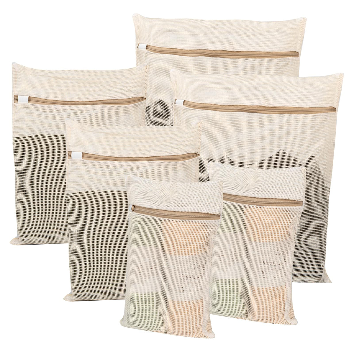 5-Piece Organic Cotton Laundry Bags with Zipper and Hanging Loop, 3 Sizes (S, M, L) Mesh Laundry Bag, Durable Cotton Mesh Laundry Bag for Delicate Underwear and Socks.