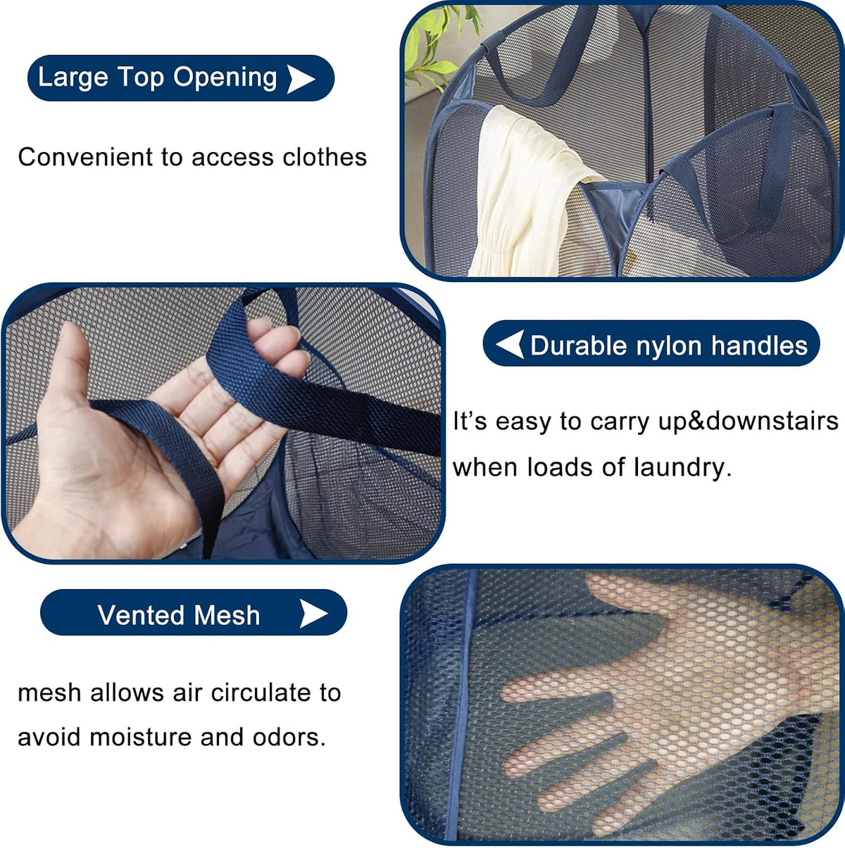 Foldable Clothes Basket Mesh Pop Up Laundry Hamper for Apartment, RV