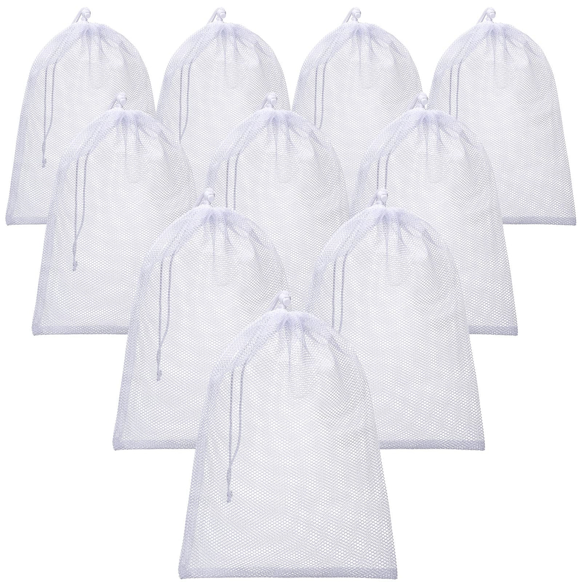 TecUnite 10 Pack Mesh Drawstring Bags for Laundry, 11.8 x 7.5 Inch, White