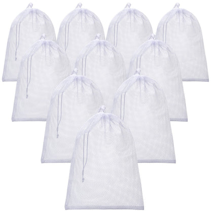 TecUnite 10 Pack Mesh Drawstring Bags for Laundry, 11.8 x 7.5 Inch, White