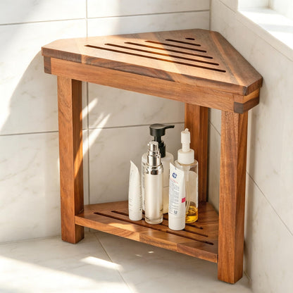 Corner Shower Stool for Shaving Legs, Shower Bench with Storage Holder 04