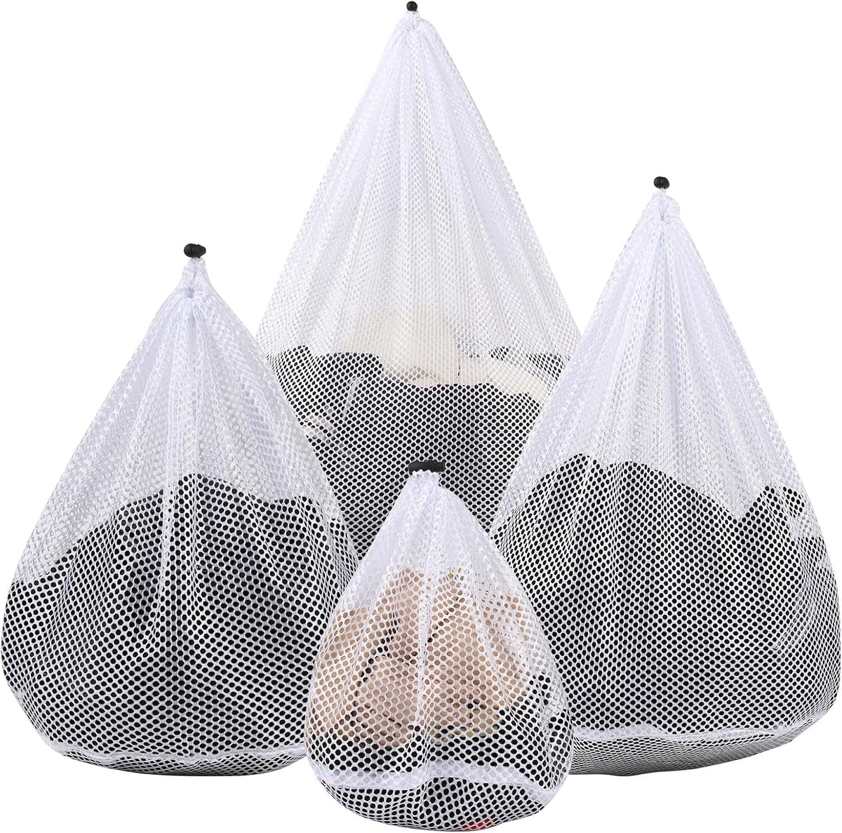 4Pcs Mesh Laundry Bags Washing Machine Mesh Wash Bags for Clothes,Underwear,Lingerie, Bed Linen with Drawstring Closure Sturdy(4 Size)