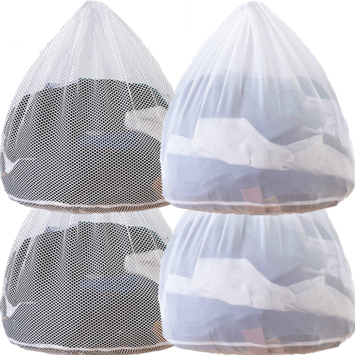 4 pcs Commercial Mesh Laundry Bag - Sturdy Mesh Material with Drawstring Closure. Ideal Machine Washable Laundry Bag for Factories, College, Dorm and Apartment Dwellers(4Set-M,L,XL,XXL)