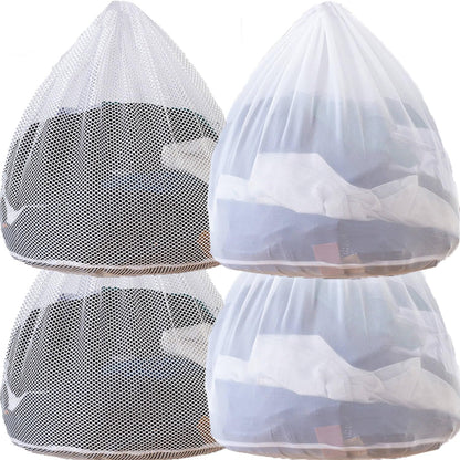 4 pcs Commercial Mesh Laundry Bag - Sturdy Mesh Material with Drawstring Closure. Ideal Machine Washable Laundry Bag for Factories, College, Dorm and Apartment Dwellers(4Set-M,L,XL,XXL)